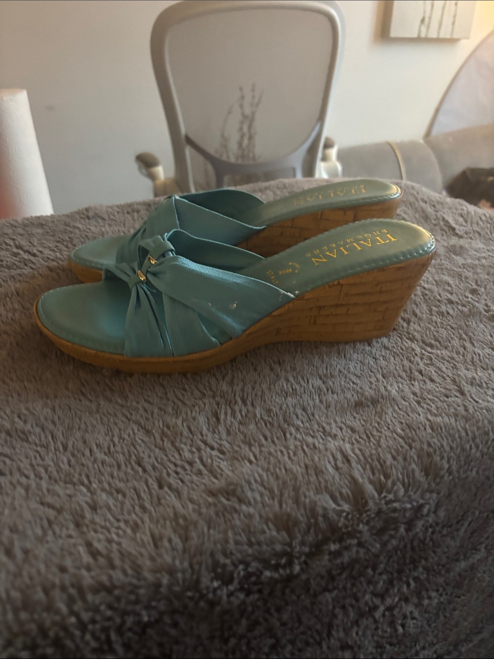 Italian Shoemakers Teal Knot-Front Wedge Sandals
